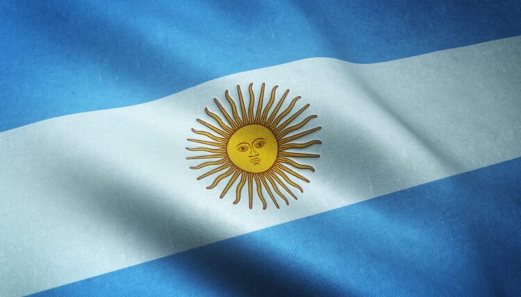 Closeup shot of the waving flag of Argentina with interesting textures